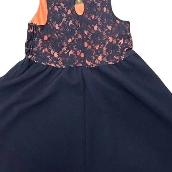 Romantic‎ Navy Lace Overlay Peach Dress XXL Cottagecore Coquette Girly - Picture 2 of 8